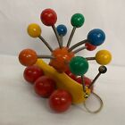 Vintage Kouvalias Wooden Caterpillar Toy Slug Colorful Balls Springs Pull Greece