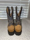 Unisex Kids Western Cowboy Boots Brown black Embroidered Pull-on Mid-calf