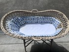 Vintage Wicker Bassinet With Stand On Wheels Includes Bedding And Blankets