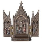 Calvary Triptych Cold Cast Decorative Figurine  Bronze Color  8 13 Inch