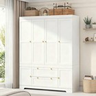 Modern White 4 Door Wardrobe Armoire 2 Drawers Cabinet Tall Closet For Bedroom