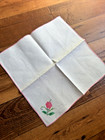 Set Of 12 Vintage Linen Napkins Handmade Floral Flowers Pastel