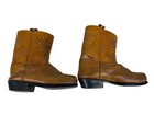 Vintage Kids Brown Leather Western Cowboy Boots Square Toe And Stacked Heel