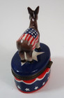 Vintage Donkey Porcelain Hinged Trinket Box Americana Usa Red White   Blue Phb