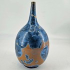 Vintage Crystalline Blue Tan Art Pottery Vase Signed Ray West