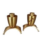 Vintage Pair Solid Brass Candle Holders Art Deco Heavy