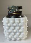 Authentic Fenton Handmade Milk Glass Hobnail Chrome Table Lighter Vintage