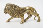 Vintage Pair Brass Prowling Lion Figurines 9  Made In Korea Mcm Decor