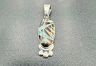 Vintage Native American Zuni Sterling Silver Opal   Onyx Pendant Signed Rd
