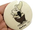 Snow White Happy Dwarf Pin Button Disney Large Vintage