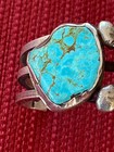Antique Navajo Bracelet Turquoise Sterling Silver Heavy 3 Bar Ingot -heavy 96 Gm