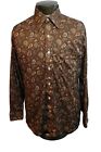 Vintage 80s Wrangler Shirt Mens L Brown Paisley Button Up Long Sleeve Polyester