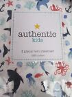 Authentic Kids White Blue Shark Octopus Whale Fish Sea Life Sheet Set - Twin