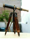 Nautical Maritime Antique Brass Spyglass Telescope Wooden Tripod Marine Scope