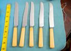 Set Of 5 Vintage Butterscotch Bakelite Dinner Knives - Art Deco Marked