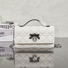 White Quilted Leather Handbag  Black Bow Silver Chain Crossbody Shoulder Bag