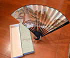 Folding Fan Hand Painted Vintage Japan Kyo Sensu W stand   Iob