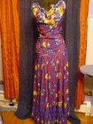 Vintage Flamenco Dress -purple maroon yellow Print- 2 Pc Sz  M- Designer Made
