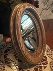 Vintage Solid Oak Vanity Mirror  Oval W walnut Stain   Heavily Grooved Design