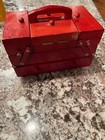 Expanding Wood Red Seven Compartment Sewing Box