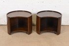 Baker Furniture Modern Maple Concave Occasional Side Tables Or Nightstands  Pair