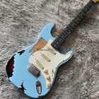Vintage Custom St Electric Guitar Relic Daphne Blue Over Sunburst Heavy Aged
