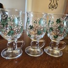 Hand Painted Shamrock Irish Coffee Glasses Footed Pedestal Set Of 3 Vintage