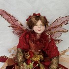 Fairy Pixie Woodland Doll Shelf Sitter Red Gold Christmas Figurine Doll 8 