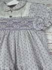 Vintage Polly Flinders 6 9 Months Hand Smocked Purple Rosebud Dress  read  Spots