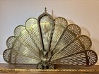 Antique Vintage Victorian Brass Fireplace Screen Peacock Folding Fan 