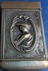 Antique Art Nouveau Stick Pocket Match Safe Box Vesta Case  Lady   Stag Motifs