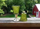 2 Homco 1194-2bd Diamondlite Avocado Green Peg Votive Cup Candle Holders W grips