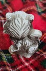 Porcelain White   Gray Cat Kitten Figurine With Bow Accent  Vintage Cat Decor
