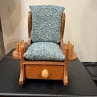 Vtg Wooden Sewing Caddy Rocking Chair 6 Spool  Drawer  Pin Cushion  Scissor Spot