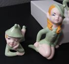 Vintage Ceramic Elf Pixie Figurine Set Shelf Sitter Lot Of 4 Bfd   