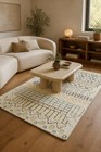 Trellis Ivory Moroccan Shaggy Area Rug Hand-tufted Wool 5x8