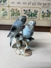 Norcrest Japan Porcelain Parakeet Pair Bird Figurine On Branch With Flower