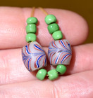 Antique Venetian White Blue Red Lampwork Italian Feather Beads African Trade