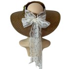 Vintage Women s Carolina Straw Bonnet Open Crown Silk Flower Lace Band Sun Hat 