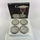 Vintage Leonard Silverplate   Crystal Coaster Set Of 4     Original Box     Italy