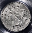 1874 3cn Three Cent Nickel Pcgs Ms 64 Ogh Cac Approved