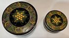 Vintage Hand-painted Round Nesting Lacquer Ware Covered Trinket Box -- Set Of 2