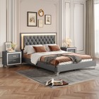 3pcs Bedroom Sets Queen Size Upholstered Platform Bed   2 Nightstands Bedroom