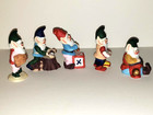 5 Set Vintage Christmas Gnomes santa Clause Elves Wood Working Making Toys Bells