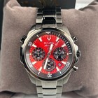 Bulova Men s Marine Star 98b350 Red Dial Gunmetal Strap Chronograph Quartz Watch