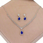 Womens Elegant Necklace Earrings Set Cz Love Drop Pendant Jewelry Silver Steel