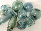 Japanese Antique Glass Fishing Floats  11-set-vibrant Color  Rare Mark kanji
