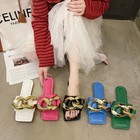 Chain Open Toe Flat Soft Bottom Slippers Round Head Metal Chain Flat Heel Sanda