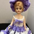 Beautiful Vintage Crochet Doll 9  Purple   White