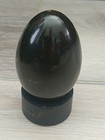 Vtg Russian Hand Painted Black Lacquer Wooden Egg Figurine With Stand Signed 